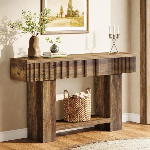 Tribesigns Consoletafel - 140x30x85 cm - Consoletafel met Opbergruimte - Bruin - Industrieel - Industriële Consoletafel - Console Tafel voor Hal, Woonkamer, Entree