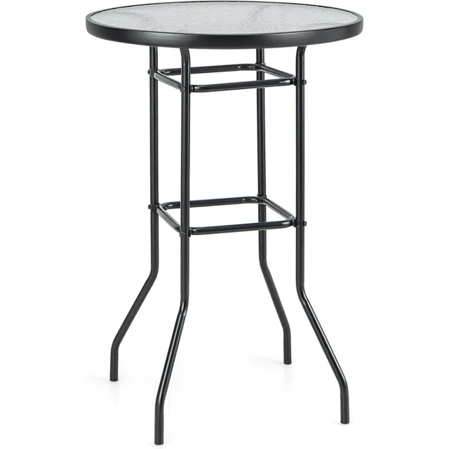 KOMFOTTEU Moderne bartafel, hoge bartafel van gehard glas, ronde tafel Ø 68 cm, smalle tafel, schiereiland keuken, metalen frame, bar voor bistrot, hoogte 97 cm, zwart
