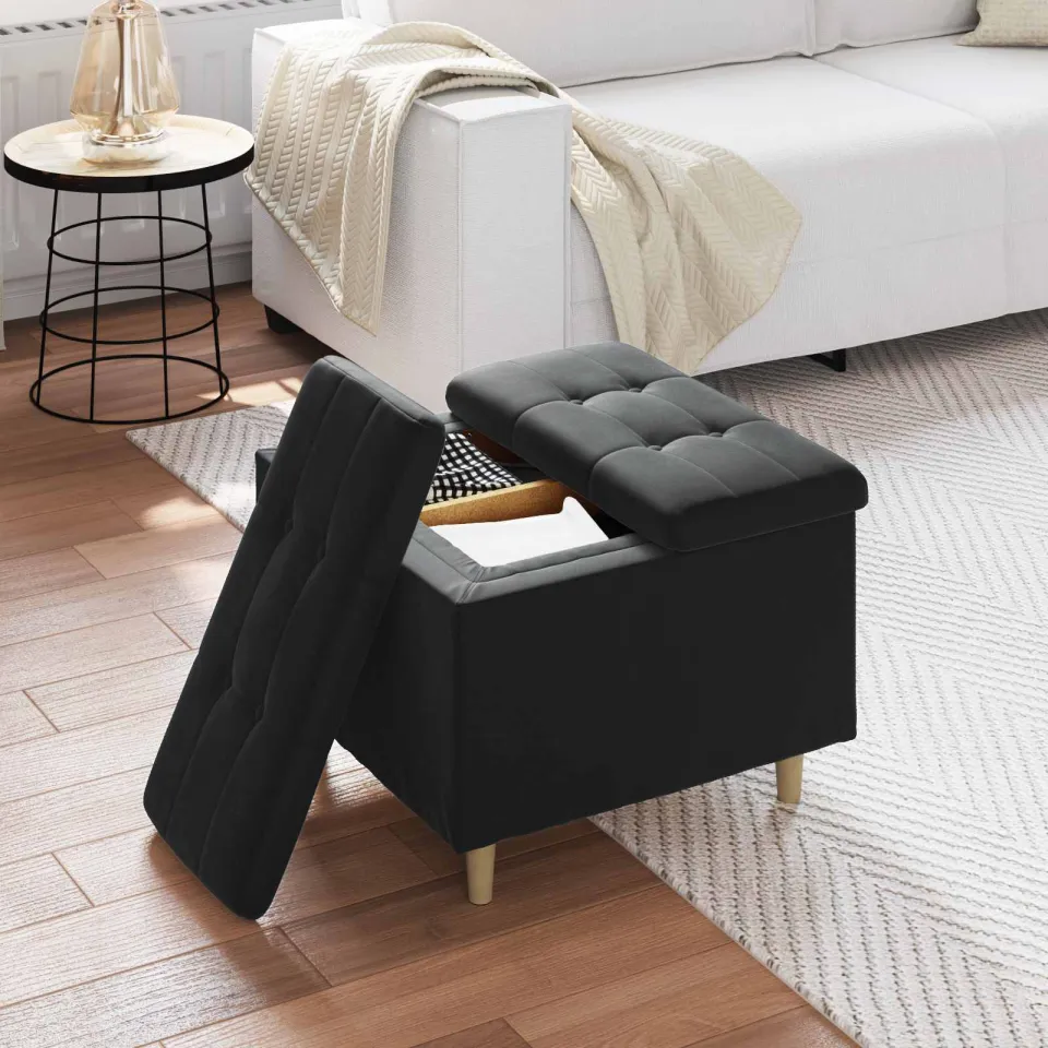 vidaXL Ottoman met Opbergruimte Zwart 60 x 60 x 45 cm Fluweel, foto 4