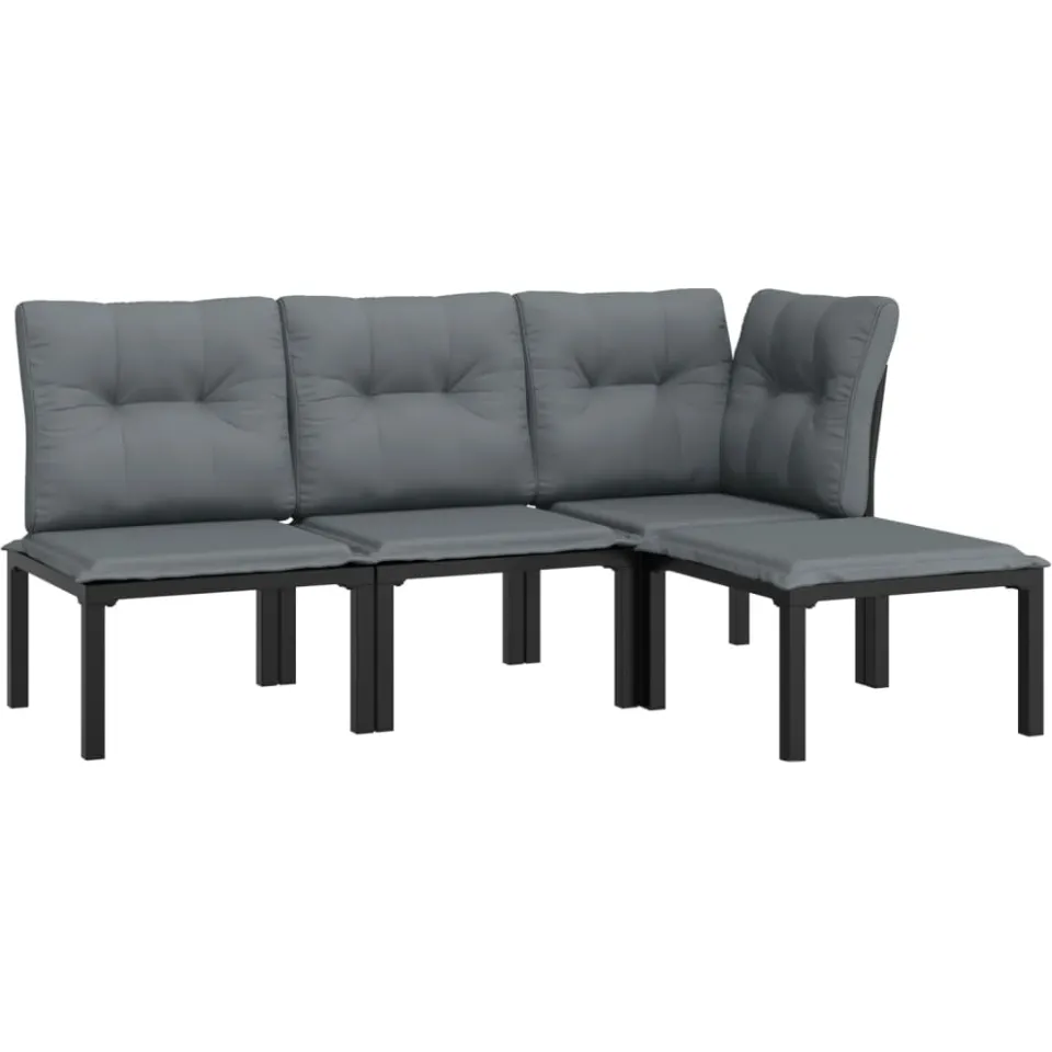 vidaXL 4-delige Loungeset poly rattan zwart en grijs