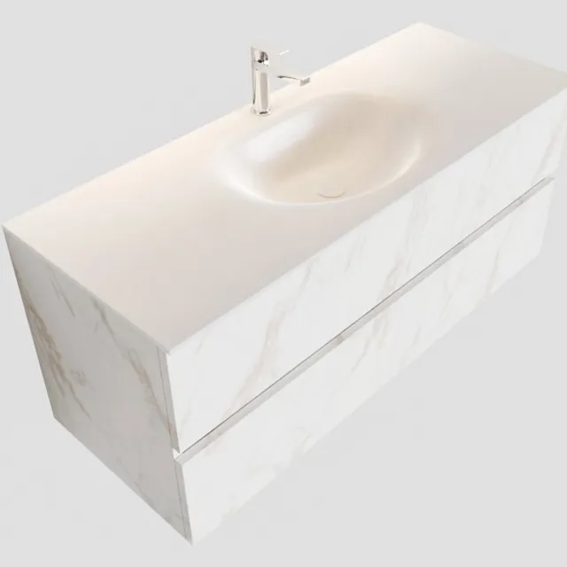 Boss & Wessing Badkamermeubel BWS Madrid Carrara Mat 120 cm Solid Surface Wastafel (1 kraangat, 2 lades)