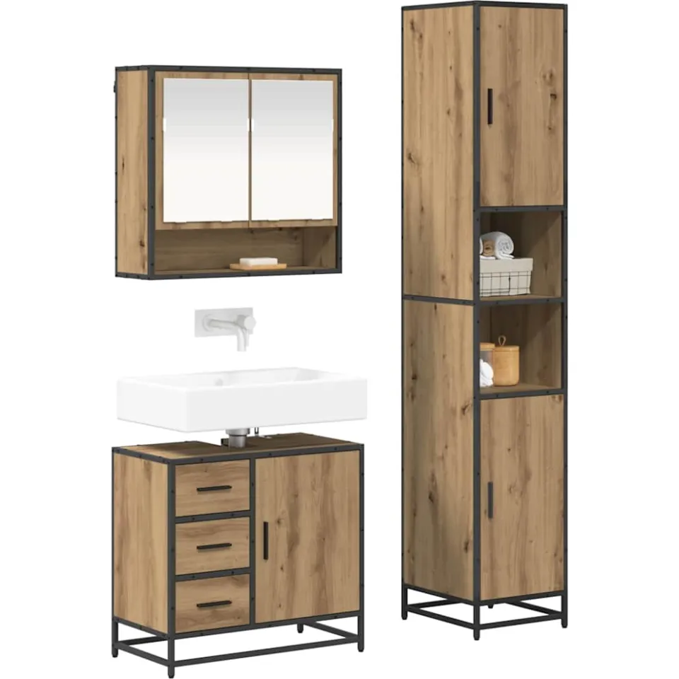 vidaXL Badkamermeubelset 3 st Artisan Eiken 35 x 37,5 x 188,5 cm Bruin