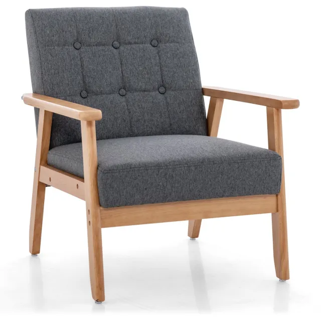 Costway Loungestoel voor de woonkamer, woonstoel tot 150 kg, moderne accentstoel met houten poten en leuningen, cocktailstoel, gestoffeerde stoel voor slaapkamer en kantoor,72 x 65 x 76 cm (grijs)