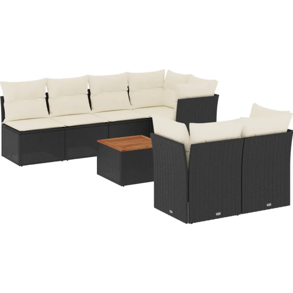 vidaXL 8-delige Loungeset met kussens poly rattan zwart