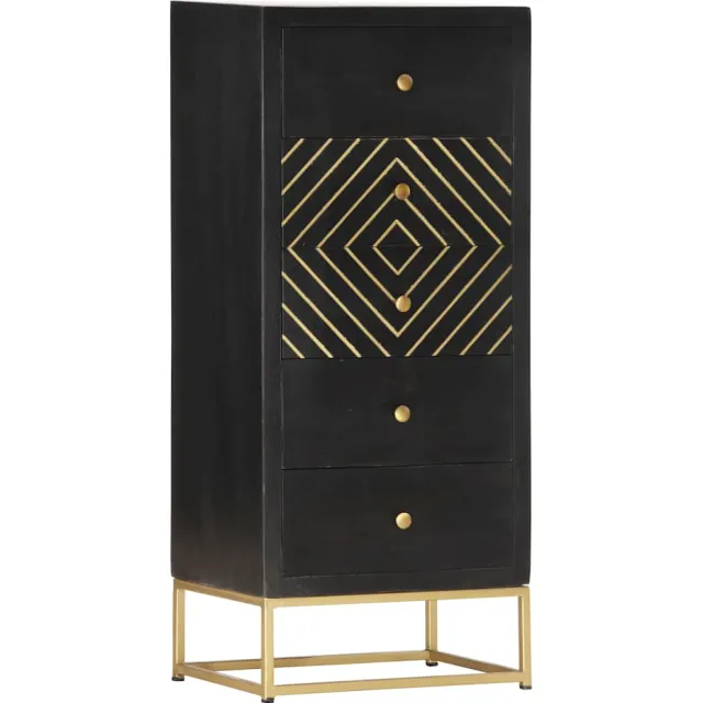 vidaXL Ladekast 45x30x105 cm massief mangohout zwart en goudkleurig