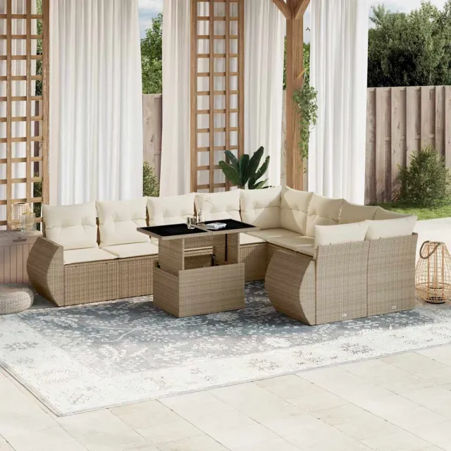 vidaXL 10-delige Loungeset met kussens poly rattan beige, foto 2