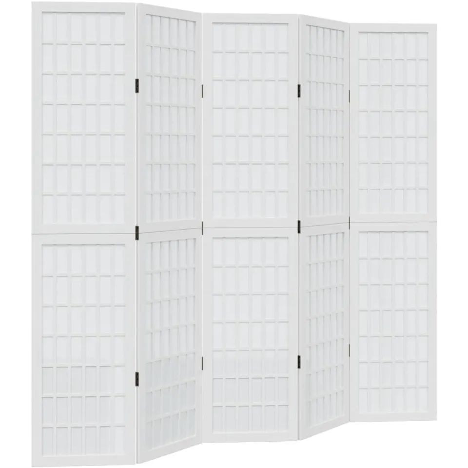 vidaXL Kamerscherm met 5 panelen massief paulowniahout wit