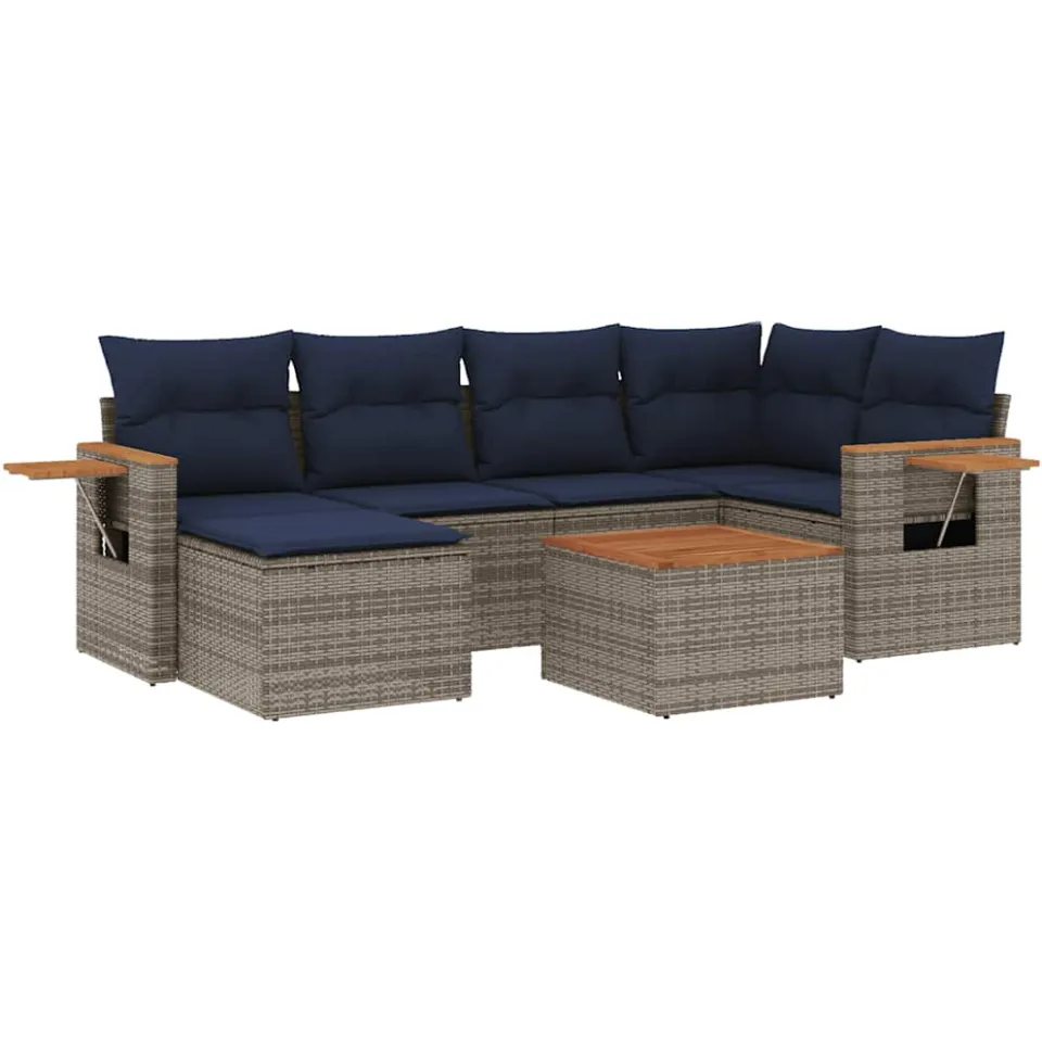 vidaXL 7-delige Loungeset met kussens poly rattan grijs, foto 3