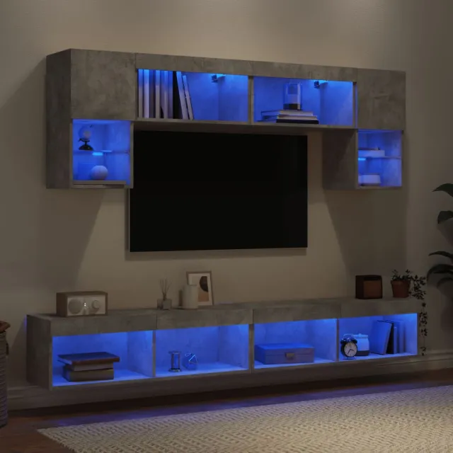 vidaXL 6-delige Tv-wandmeubelset met LED bewerkt hout betongrijs