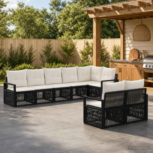 vidaXL Tuinbankenset 8 st 8-zits Zwart poly rattan, foto 2