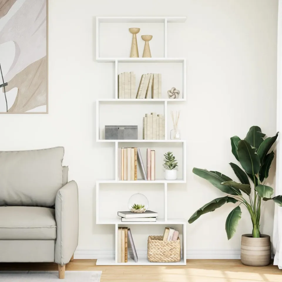 vidaXL Kamerscherm / boekenkast 6-laags 70x24x193 cm bewerkt hout wit, foto 2