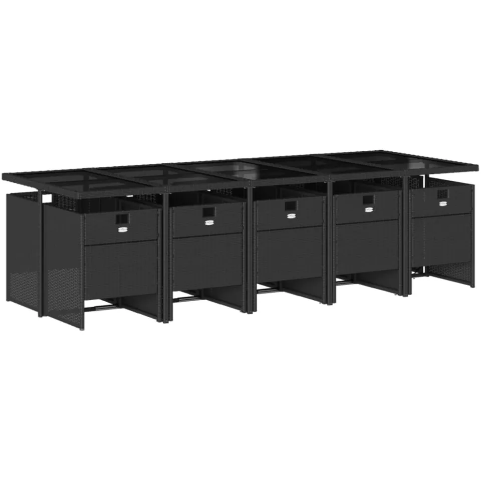 vidaXL 11-delige Tuinset met kussens poly rattan zwart