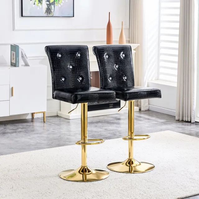 Clruro Barkrukken - 55×42×125 cm - Set van 2 - Verstelbaar - Krokodillenlook Kunstleer - Zwart/Goud