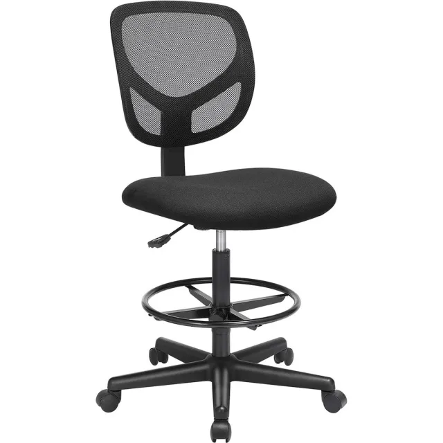 FurnStar Office Chair - Ergonomic Work Stool - Seat Height 55-75 cm - High Work Chair with Adjustable Footrest - Maximum Load 120 kg - Black zwart