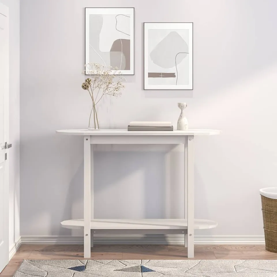 vidaXL Wandtafel 110x40x80 cm massief grenenhout wit, foto 3