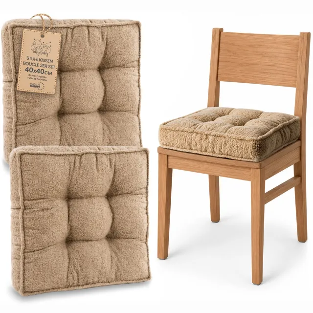Amazinggirl Zitkussen voor Eetkamerstoel en Keukenstoel Vierkant Zacht Beige Bouclé (2 stuks)