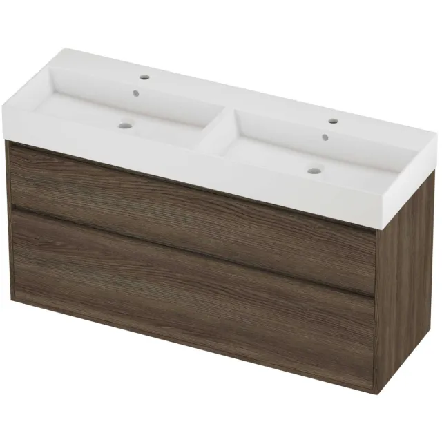 Proline Zara Badmeubelset Porselein Loft 2 Gaten 140x46x78 cm Glans Wit Vital Oak Eiken