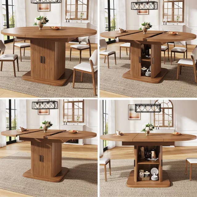 Clruro Eettafel - 110–149,8×110×75 cm - Uitschuifbaar - Opbergkast met Schuifdeuren - MDF Hout