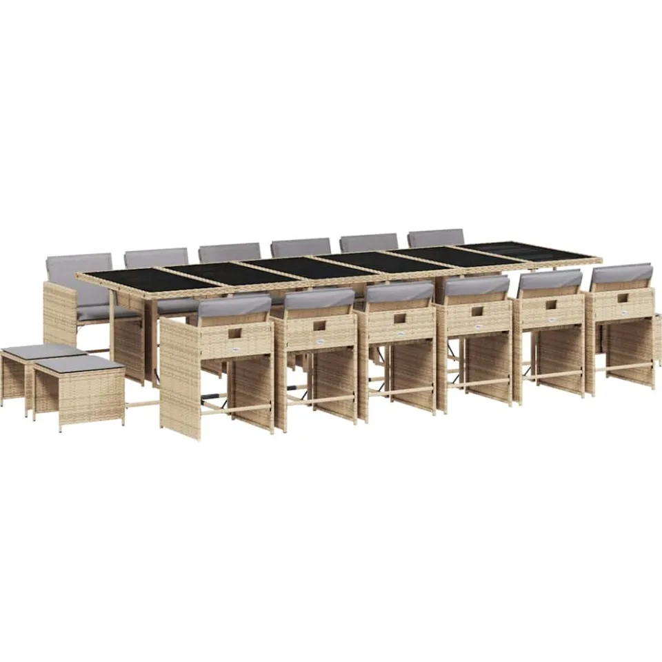 vidaXL 17-delige Tuinset met kussens poly rattan gemengd beige, foto 3