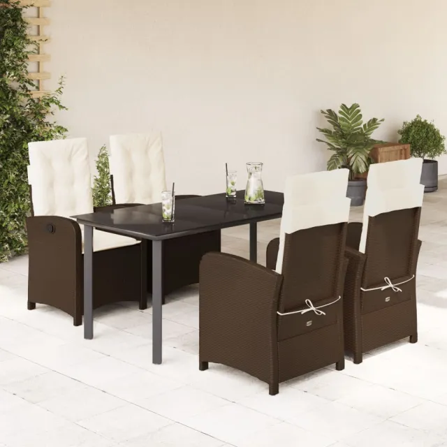 vidaXL 5-delige Tuinset met kussens poly rattan bruin