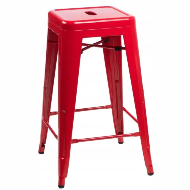 Design, Hoker Paris 75cm Rood - Industriële Barstoel Metaal