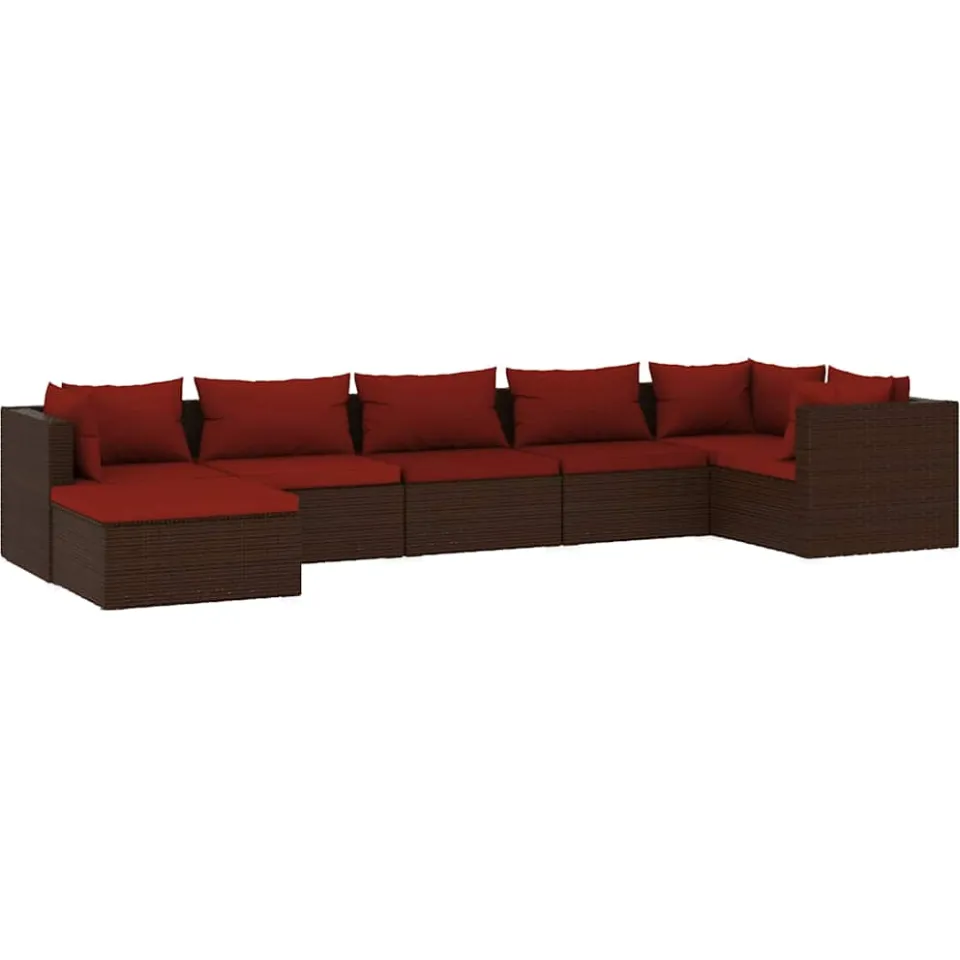 vidaXL 7-delige Loungeset met kussens poly rattan bruin, foto 3