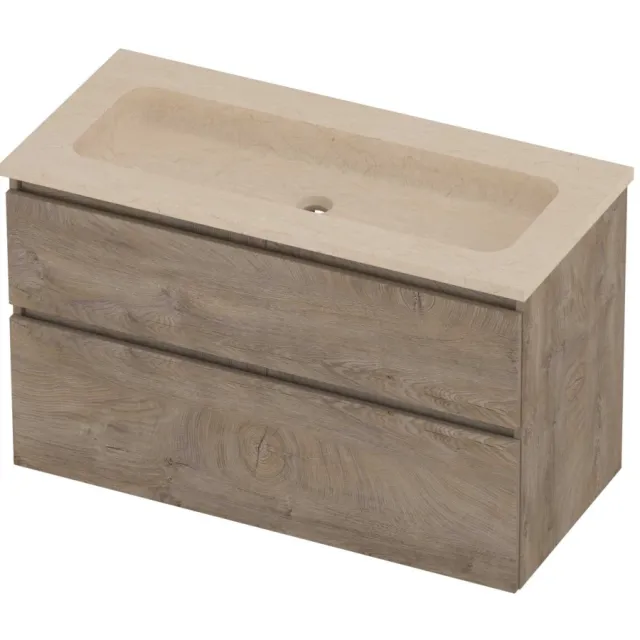 Proline Rollo Badmeubelset Hardsteen Elegant 100x46x62 cm Sand Stone Raw Oak Eiken