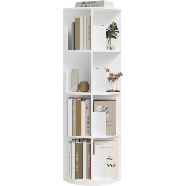 Gudalio Boekenkast - Boekenplank - 360° Draaibaar - 4 laags - Organizer - Display - 16 Compartimenten - 44 x 127.4 cm - Wit
