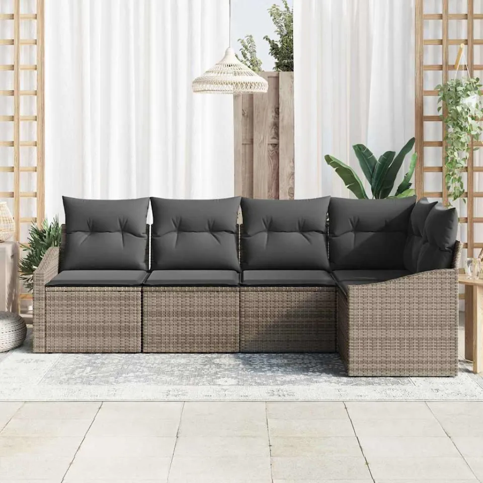 vidaXL Tuinbankenset 5 st Grijs poly rattan, foto 3