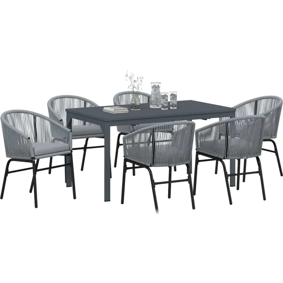 vidaXL Tuin eettafelset 7 st Grijs poly rattan