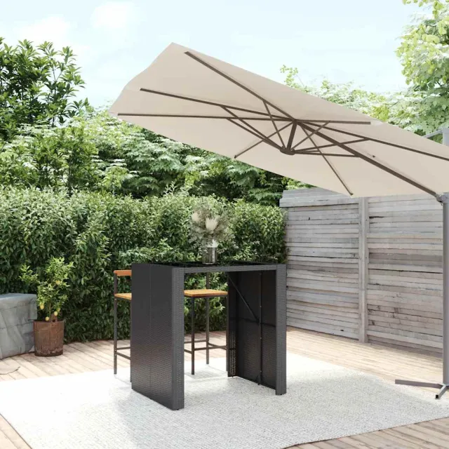 vidaXL Bartafel met glazen blad 105x80x110 cm poly rattan zwart