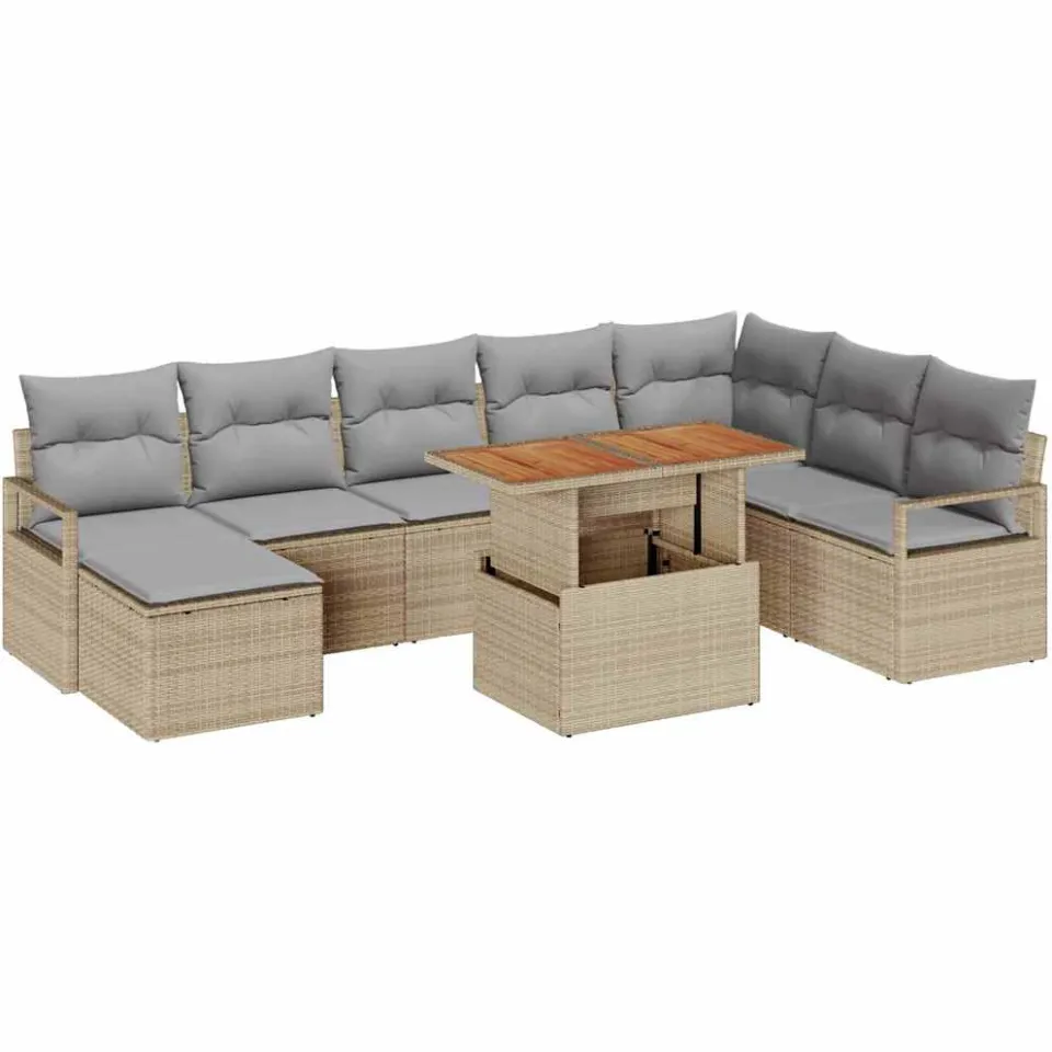 vidaXL Tuinbankenset 9 st Beige en Grijs