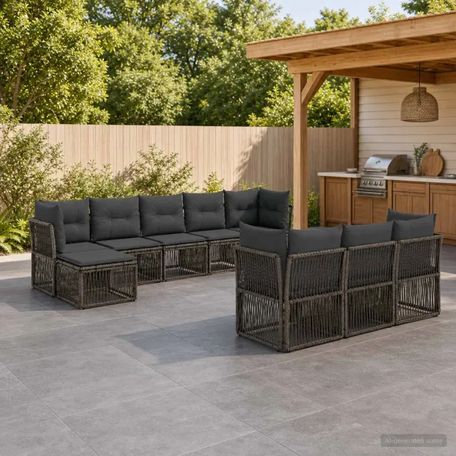 vidaXL Tuinbankenset 10 st 10-zits Grijs poly rattan