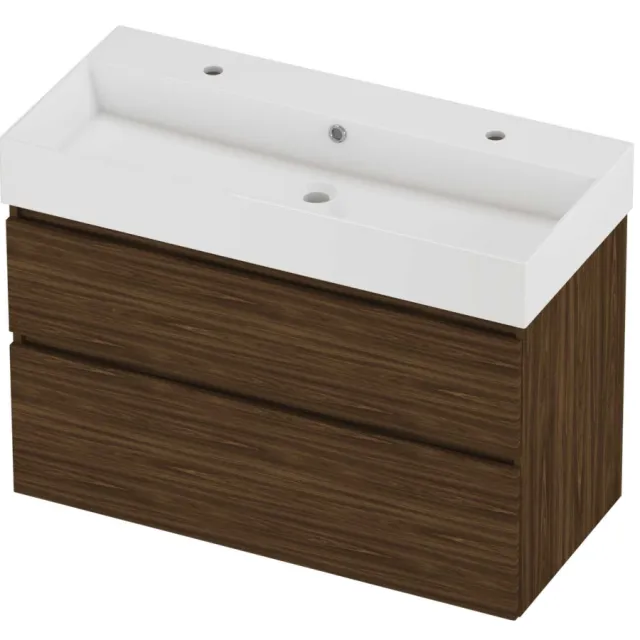 Proline Zara Badmeubelset Porselein Loft 2 Kraangaten 100x46x73 cm Glans Wit Cabana Oak Eiken