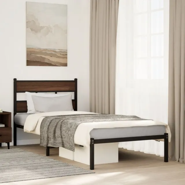 vidaXL Bedframe met hoofdbord zonder matras bruin eikenkleur 90x200 cm