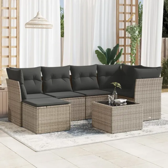 vidaXL 7-delige Loungeset met kussens poly rattan grijs, foto 2