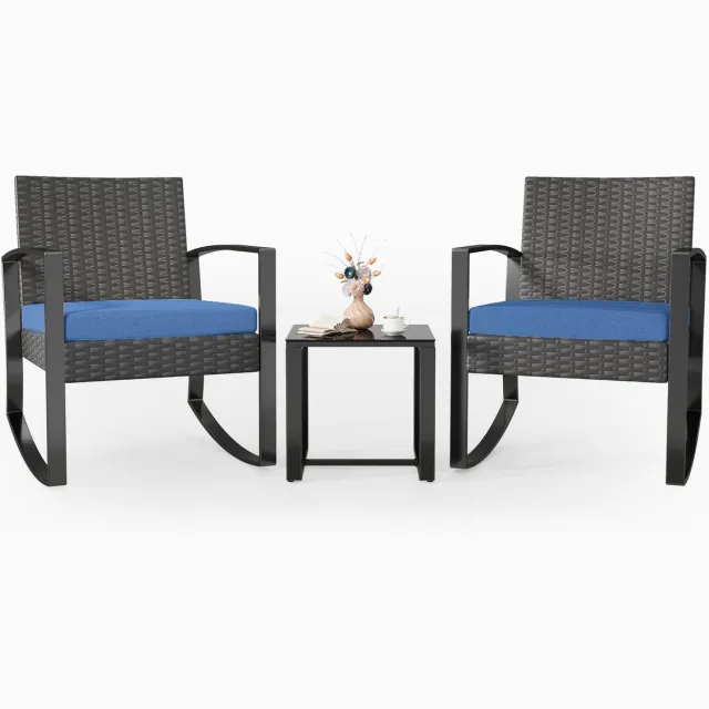 Xbro Tuinset – 3-delige Zitgroep met Rotan Stoel en salontafel , Weerbestendig en Ruimtebesparend – Outdoor loungeset – Balkonset voor Tuin, Terras en Zwembad – 60 x 50 x 80 cm – Blauw