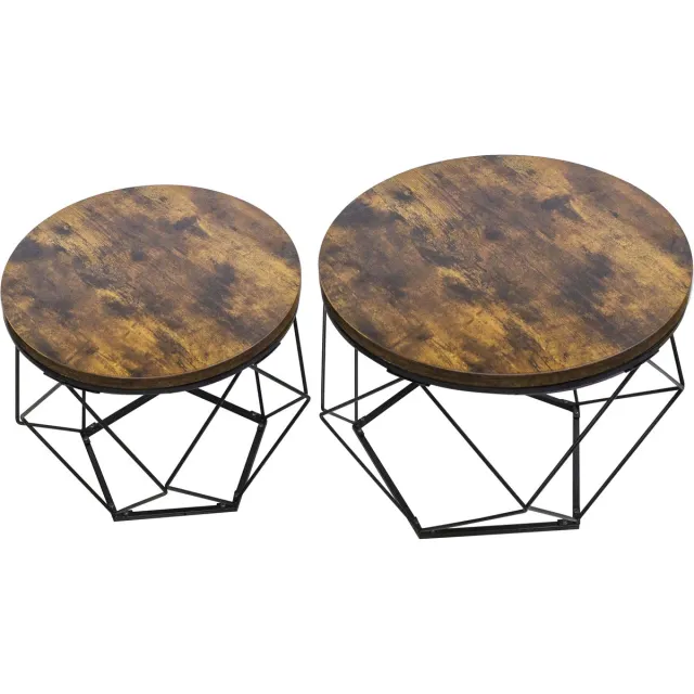 VDD Bijzettafeltje set van 2 - salontafel - industrieel vintage stijl Zwart - bruin walnoot kleurig