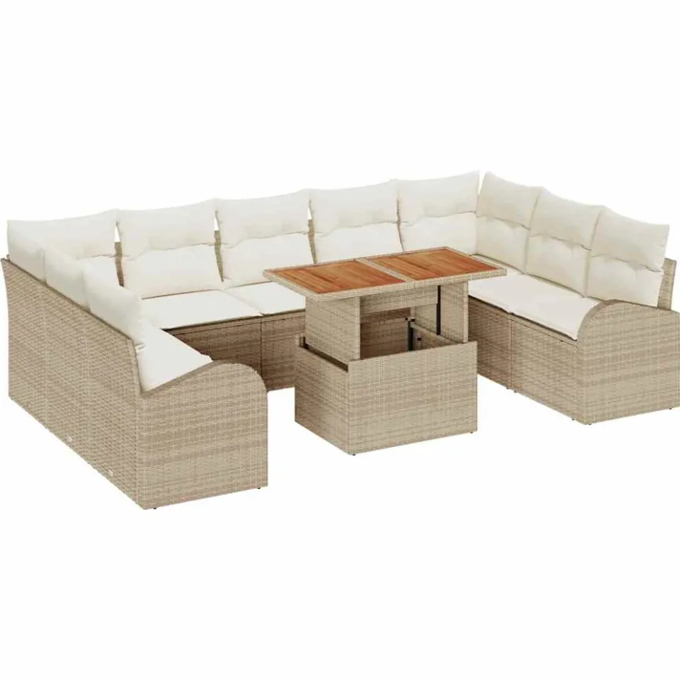 vidaXL Tuin Sofa Set 10 st Beige Poly riet