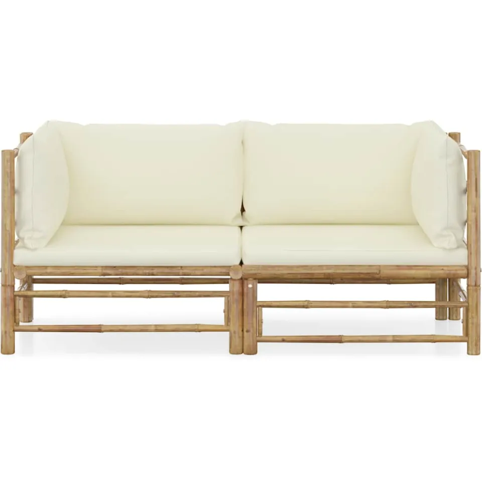 vidaXL 2-delige Loungeset met kussens bamboe crèmewit
