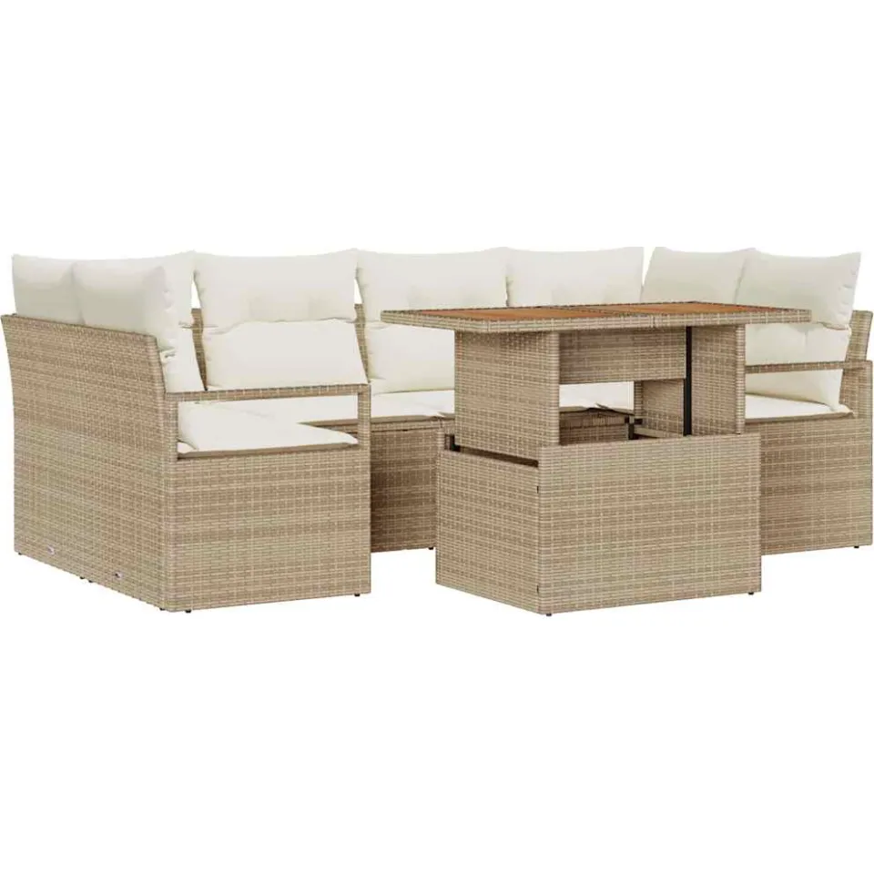 vidaXL Tuin Sofa Set 7 st Beige Poly riet