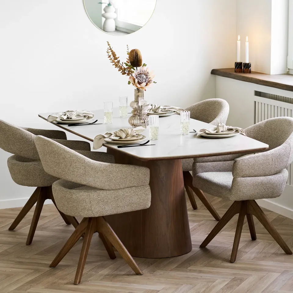 Artichok Nour houten eettafel met keramiek blad donkerbruin - 200 x 90 cm bruin, foto 2