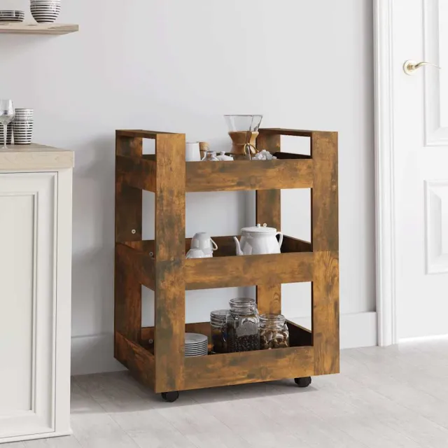 vidaXL Keukentrolley 60x45x80 cm bewerkt hout gerookt eikenkleurig, foto 2