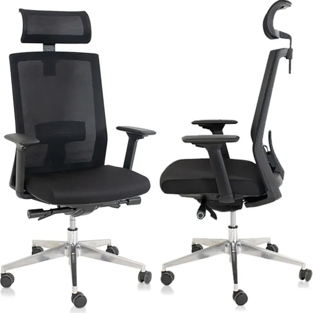 Multi Ratio Ergonomische bureaustoel MRC PRO High - Voldoet aan EN1335 norm - Arbo verantwoord - Donati mechaniek Aluminium gepolijst voetenkruis