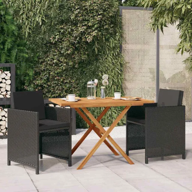 vidaXL 3-delige Tuinset met kussens zwart