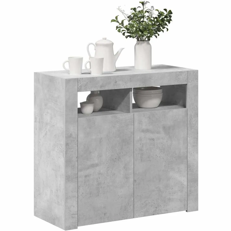 vidaXL Dressoir met LED-verlichting 80x35x75 cm betongrijs grijs, foto 2