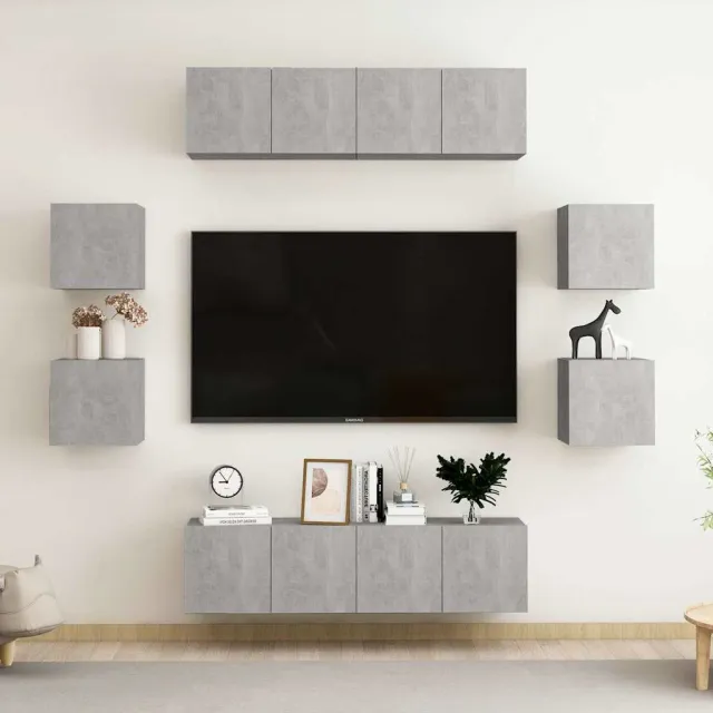 vidaXL 8-delige Tv-meubelset bewerkt hout betongrijs