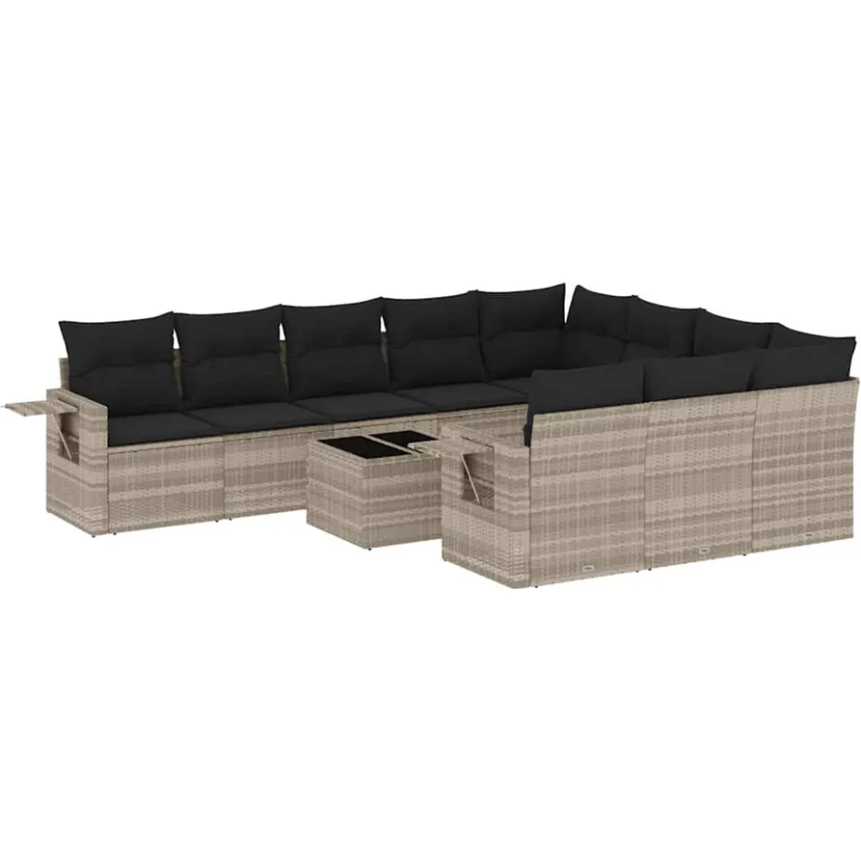vidaXL 11-delige Loungeset met kussens poly rattan lichtgrijs grijs, foto 3