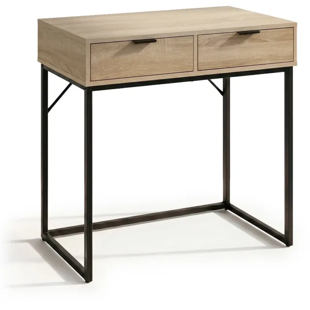 Akord Consoletafel ELANO / Loftstijl / Industrieel / Haltafel / Sidetable met 2 Lades / 80x35x80 cm / Sonoma Eiken
