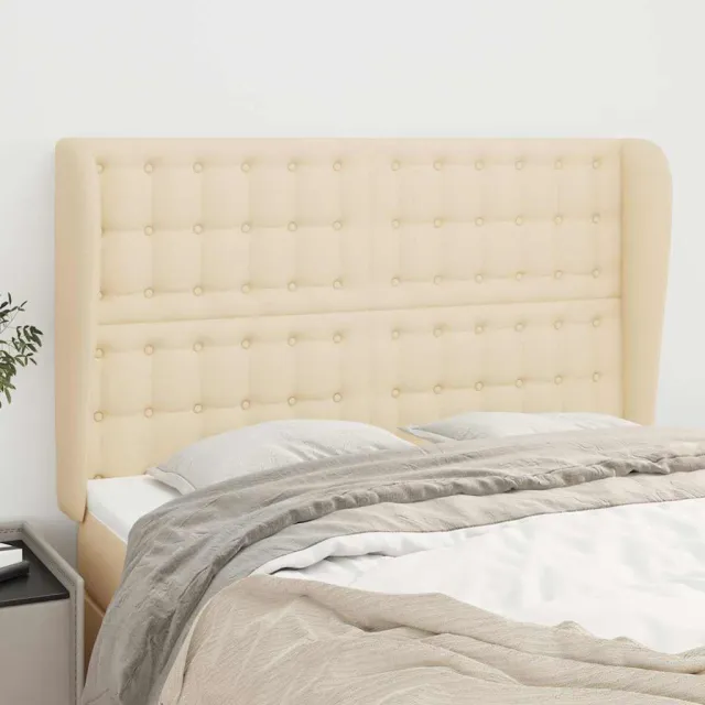 vidaXL Hoofdbord met randen 147x23x118/128 cm stof crèmekleurig